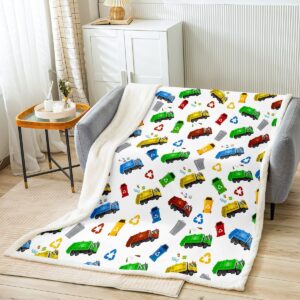 garbage truck kids throw blanket,cartoon trash truck transport vehicles bed blanket,boys girls adults room decor,trash can chic fleece blanket,colorful bright fuzzy blanket,twin size (60 x 80 inches)