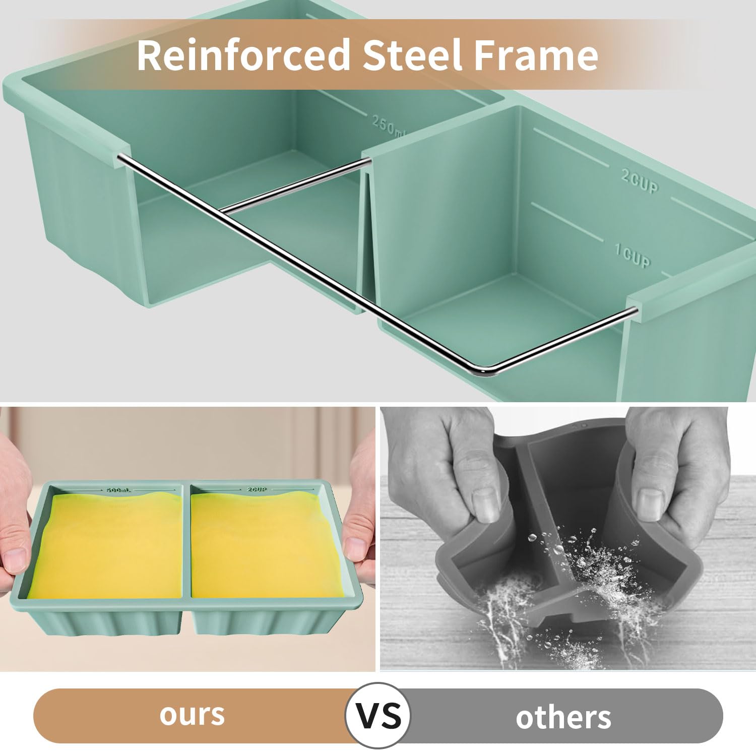 Silicone Freezer Tray for Soup Ice Cubes: 2-Cup Freezing Tray for Meal Prep - 2Pack Silicon Soup Portion Freeze Tray Make Stock Souped Ice Cube