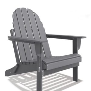 Folding Adirondack Chair - Durable HDPE Poly Lumber All-Weather Resistant, Foldable Oversized Balcony Porch Patio Outdoor Chair for Lawn, Backyard, Deck, Garden, Camping - Easy Installation, Gray