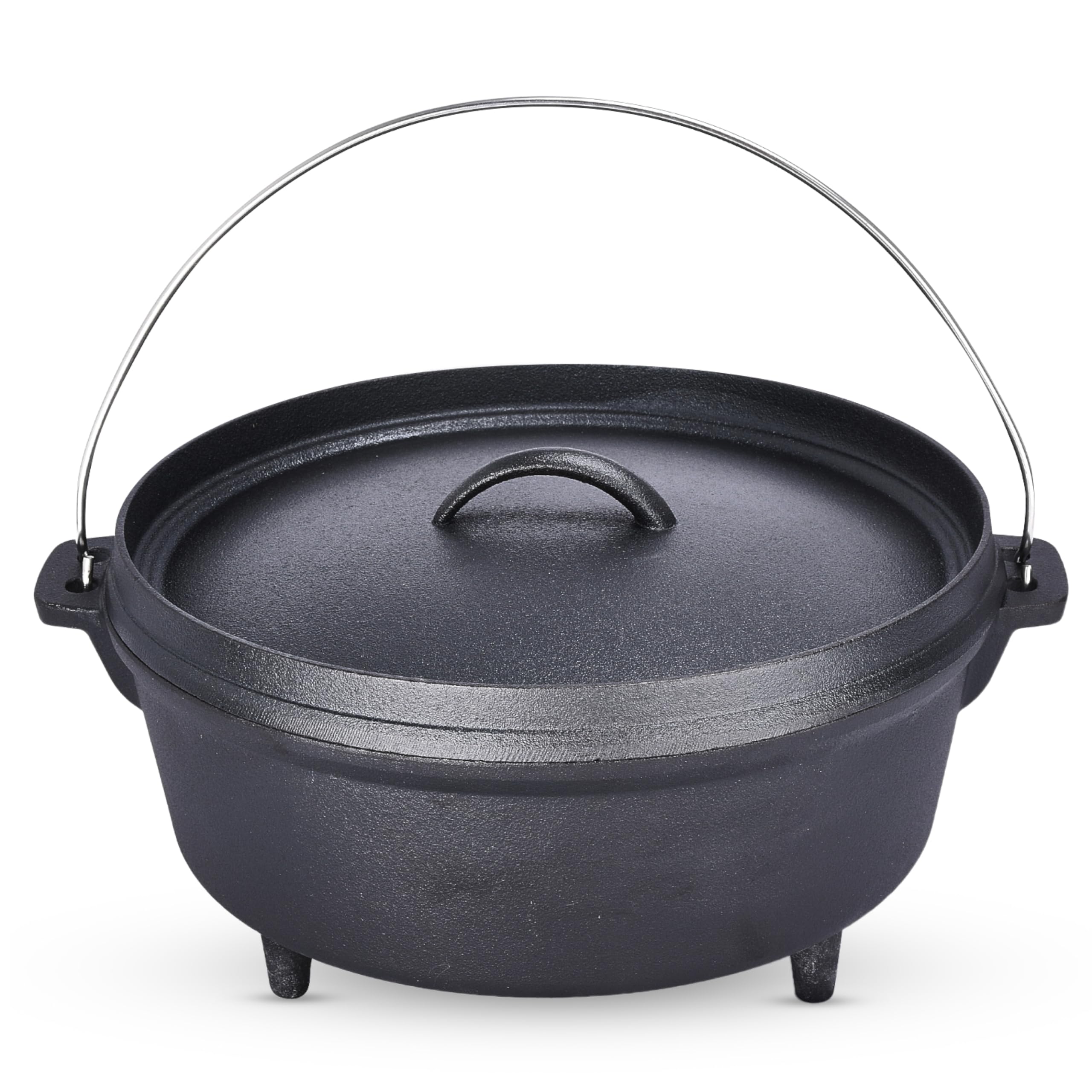 Bruntmor 5 Qt Camp Dutch Ovens Set - Black: Experience high-performance cooking with this versatile and durable 3-piece set, including a pot, lid, and 9" meat rack/trivet. - 13 x 13 inch