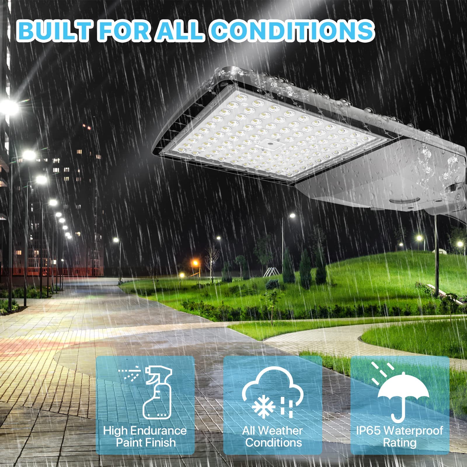 HYPERLITE 200W LED Parking Lot Light, 30000LM LED Shoebox Light with photocell, Commercial Area Lights with Adjustable Trunnion Mounting for Roadways, Stadium, Yard, Courts, IP65 Waterproof