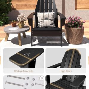 Folding Adirondack Chair - Durable HDPE Poly Lumber All-Weather Resistant, Foldable Oversized Balcony Porch Patio Outdoor Chair for Lawn, Backyard, Deck, Garden, Camping - Easy Installation, Black