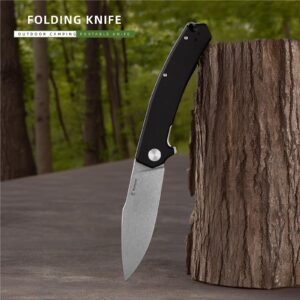 Warspear Degory Flipper Folding Knife 3.75" Stonewshed D2 Blade Black G10 Handle Outdoor Camping Fishing Pocket Knife With Deep Carry Clip WP902WBK