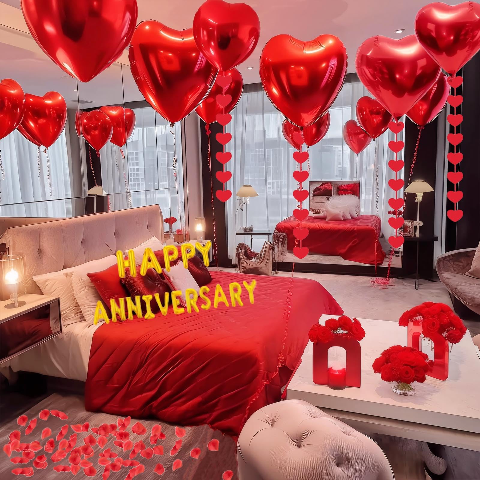 Happy Anniversary Decorations, Romantic Happy Anniversary Valentines Day Balloons Arch Kit Decorations, Happy Anniversary Banner, Feliz Aniversario Decoracion,10 Year Anniversary Decorations