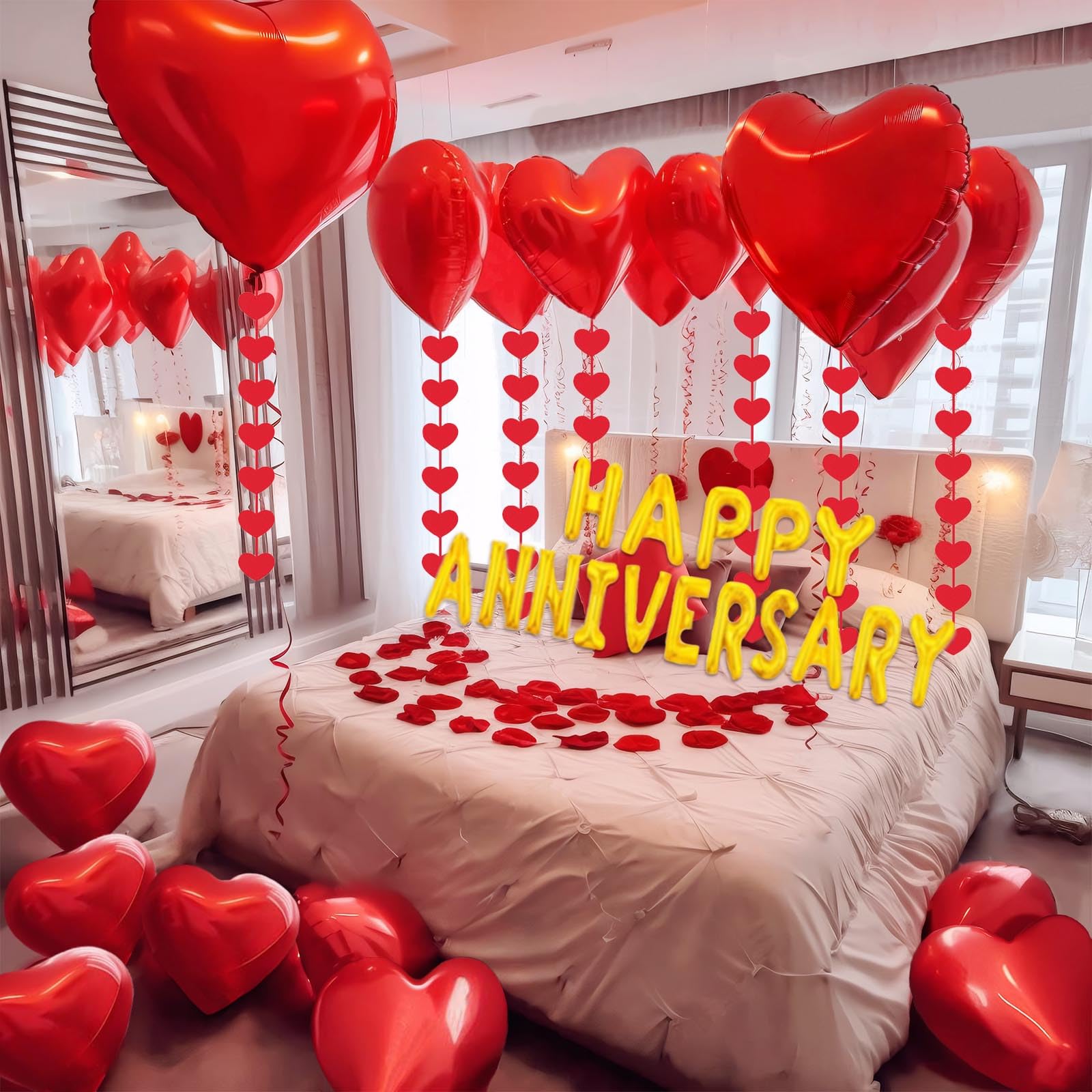 Happy Anniversary Decorations, Romantic Happy Anniversary Valentines Day Balloons Arch Kit Decorations, Happy Anniversary Banner, Feliz Aniversario Decoracion,10 Year Anniversary Decorations