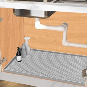 jacooxi under sink mat 25 x 19, silicone under sink mats for kitchen waterproof, under sink liner, light grey