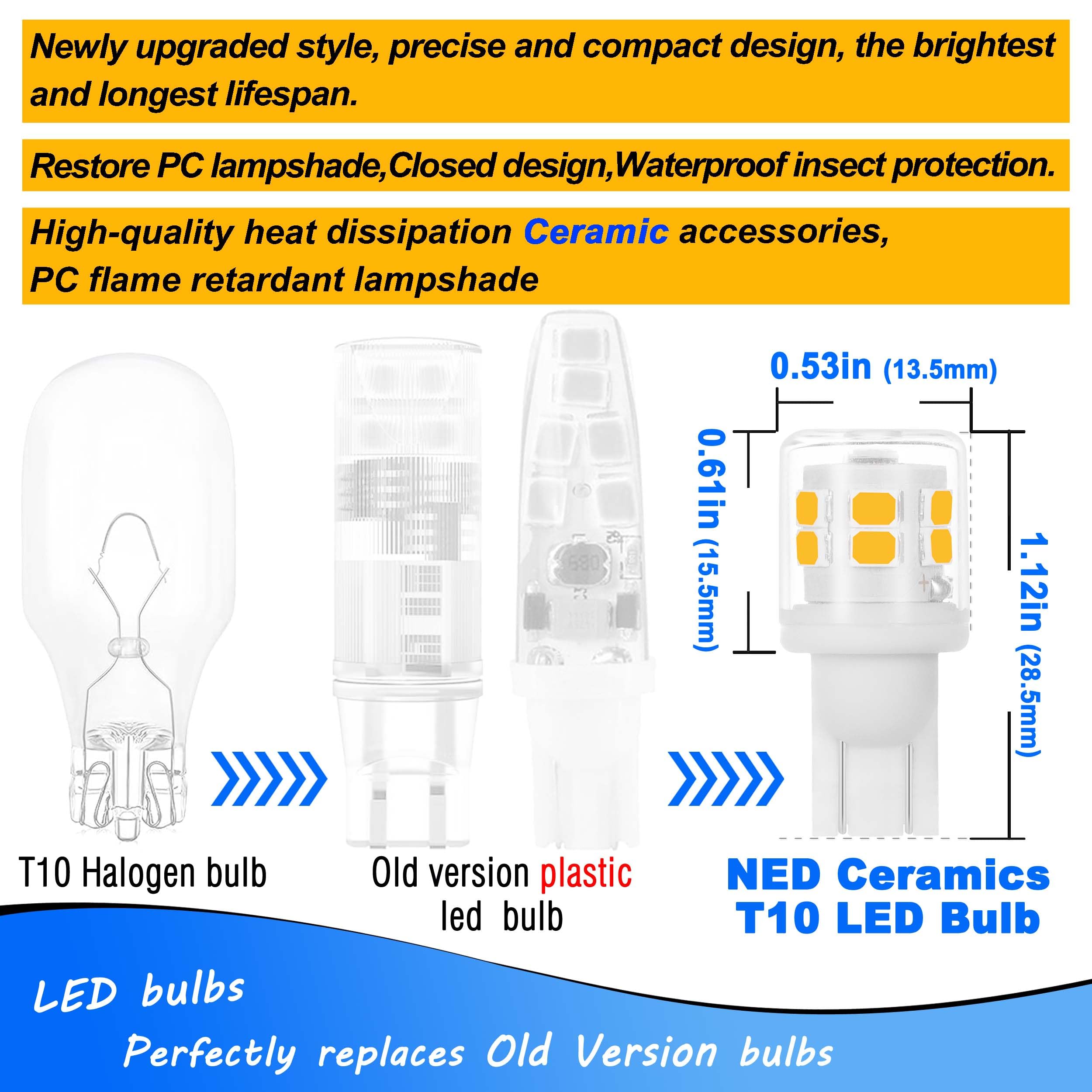 Heifymi T5 T10 LED Wedge Base Bulbs, 2700K Warm White 2 Watts Equivalent 11W 18W Incandecent Bulbs, AC/DC 12-24V Low Voltage Replacement for Landscape Path Deck Garden RV Camper Lights, 6 Pack