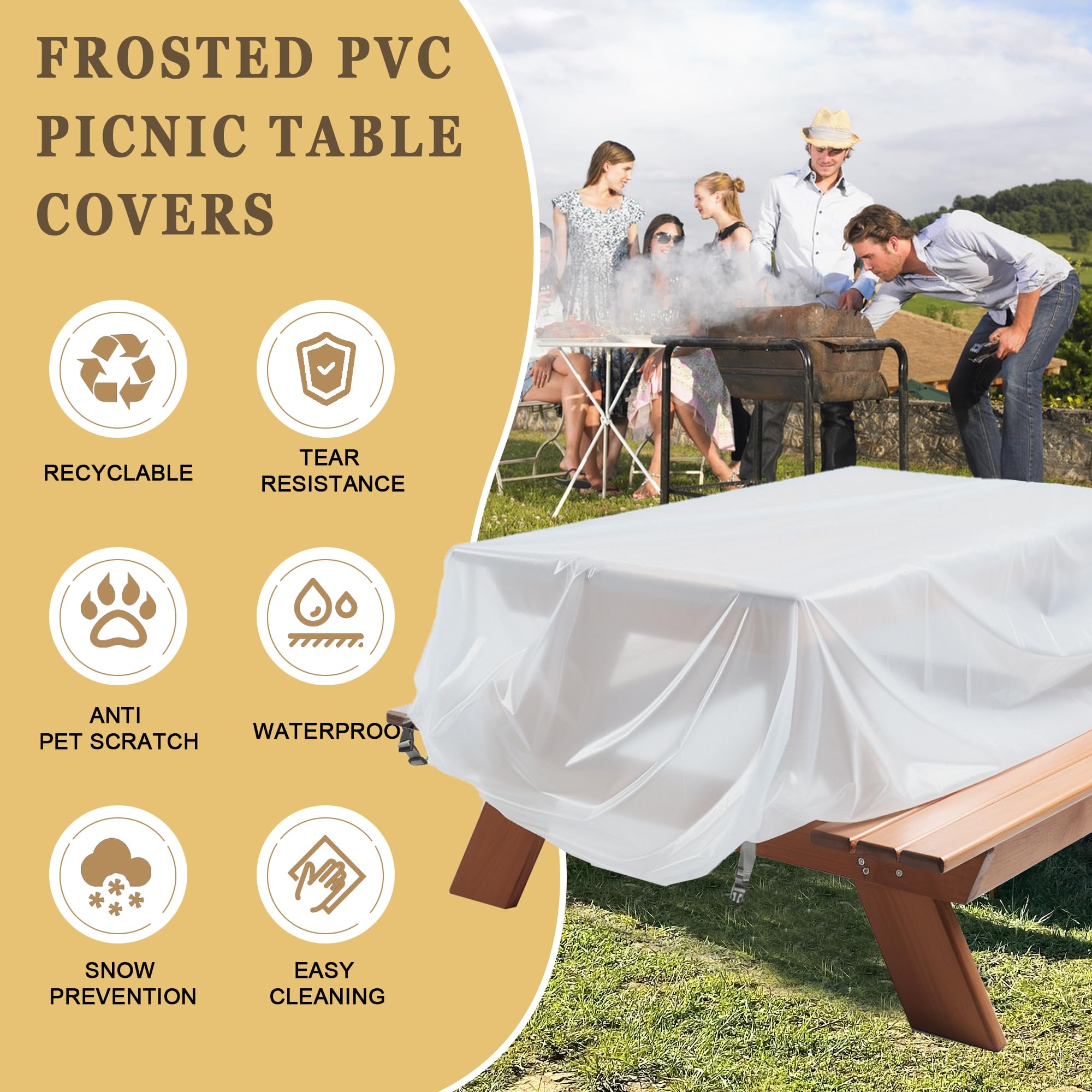 IndigoTempest9 Waterproof Picnic Table Cover for Outdoors,Plastic Cover,Frosted PVC Outdoors Furniture Covers for 6 ft Picnic Table Bench Set,75” L x 67” W x 30” H