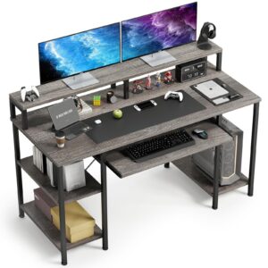 vermess computer desk- 48 inch home office desk with keyboard tray, 47" gaming desk with full monitor stand & storage shelves & cpu stand, modern study writing table with shelf for storage, gray oak