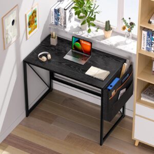 SOROGRA Folding Desk, Small Foldable Desk 31.5 Inch for Small Space, Computer Table Home Office Writing Desk with Storage Bag Headphone Hook, Easy Assembly, Black