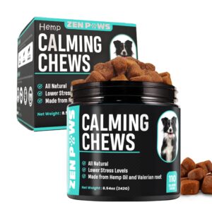 hemp calming chews for dogs with anxiety and stress - dog calming treats - dog anxiety relief - storms, barking, separation - valerian - hemp oil - calming treats for dog