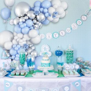 Blue White Balloon Arch Kit, 108 Pcs Blue Silver White Balloon Garland with 18/12/10/5 Inch Pastel Baby Blue White Silver Latex Balloons for Boys Baby Shower Birthday Wedding Graduation Decorations