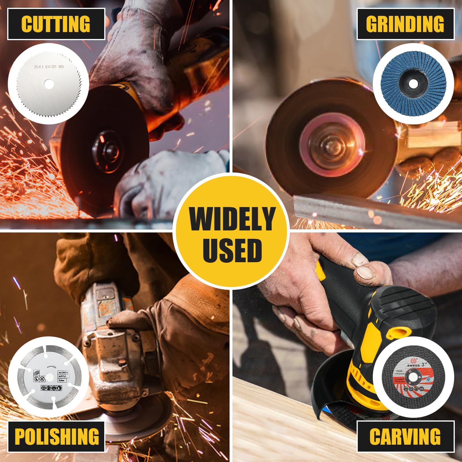 VTWTV Cordless Brushless Mini Angle Grinder Kit, Grinding Disc 3in/76mm, 19500rpm Mini Lightweight Electric Grinding Tool Handheld Cutter with 2 PCS 12V1500mAh Batteries & 6PCS Cutting Discs