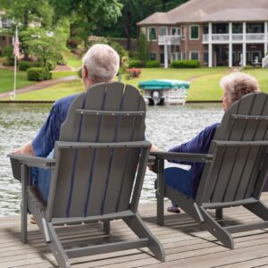 Folding Adirondack Chair - Durable HDPE Poly Lumber All-Weather Resistant, Foldable Oversized Balcony Porch Patio Outdoor Chair for Lawn, Backyard, Deck, Garden, Camping - Easy Installation, Gray