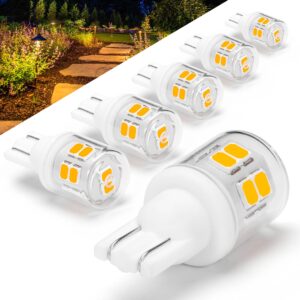 heifymi t5 t10 led wedge base bulbs, 2700k warm white 2 watts equivalent 11w 18w incandecent bulbs, ac/dc 12-24v low voltage replacement for landscape path deck garden rv camper lights, 6 pack