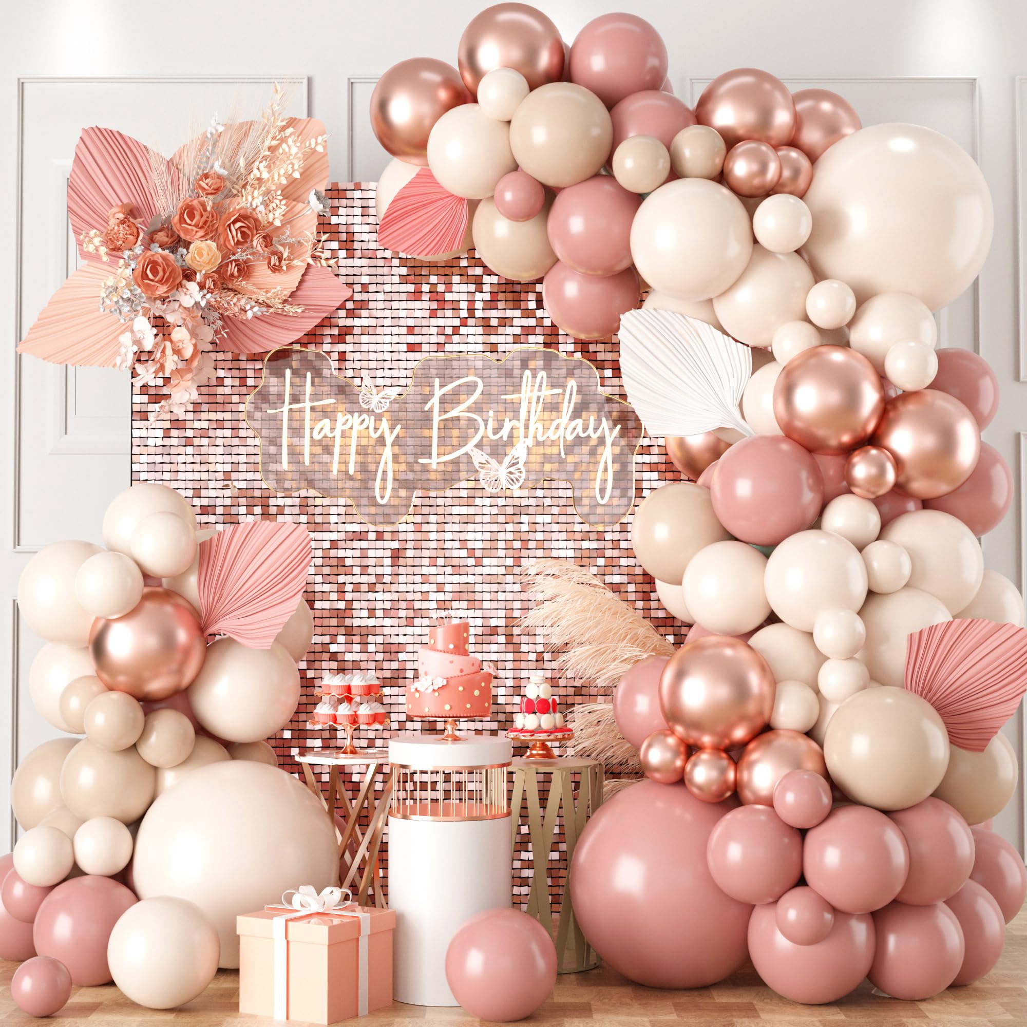 Blush Pink Balloon Arch Kit, 101 Pcs Double Stuffed Nude Balloon Arch Garland with Rose Gold Apricot Dusty Pink Latex Balloon Sand White Cream Balloon for Girls Birthday Wedding Baby Shower Decoration