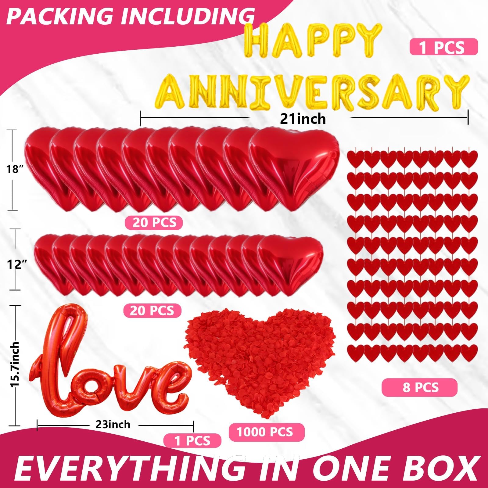 Happy Anniversary Decorations, Romantic Happy Anniversary Valentines Day Balloons Arch Kit Decorations, Happy Anniversary Banner, Feliz Aniversario Decoracion,10 Year Anniversary Decorations