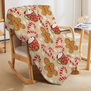 MEIKKO Cute Christmas Gingerbread Throw Blanket Soft Warm Candy Cane Lightweight Flannel Plush Fuzzy Blankets Gift for Women Kids Boys Teens 50X60 in