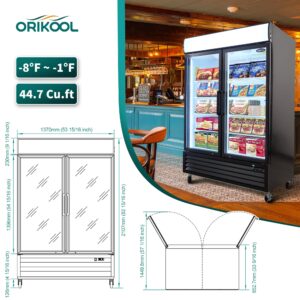 ORIKOOL 81" Commercial Merchandiser Freezer Upright, -8~-1℉, 70 Cu.ft, 3 Glass Doors Display Freezer, LED Top Panel, ETL & DOE