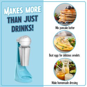 Nostalgia Two-Speed Electric Milkshake Maker and Drink Mixer, Includes 16-Ounce Stainless Steel Mixing Cup & Rod, Blue