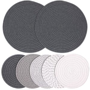 billbotk 11.8" and 7" hot mats for pots and pans, 7 woven trivets for hot dishes, pot holders for kitchen, tabletop accessories for counter heat resistant