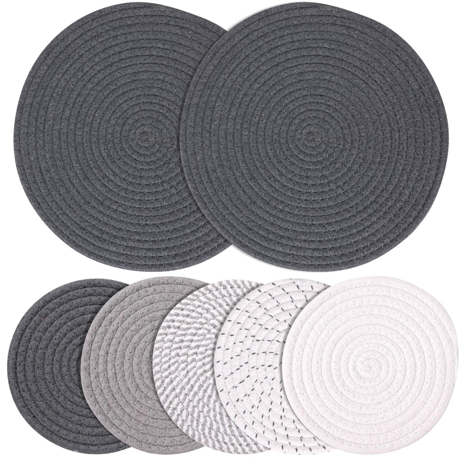 Billbotk 11.8" and 7" Hot Mats for Pots and Pans, 7 Woven Trivets for Hot Dishes, Pot Holders for Kitchen, Tabletop Accessories for Counter Heat Resistant