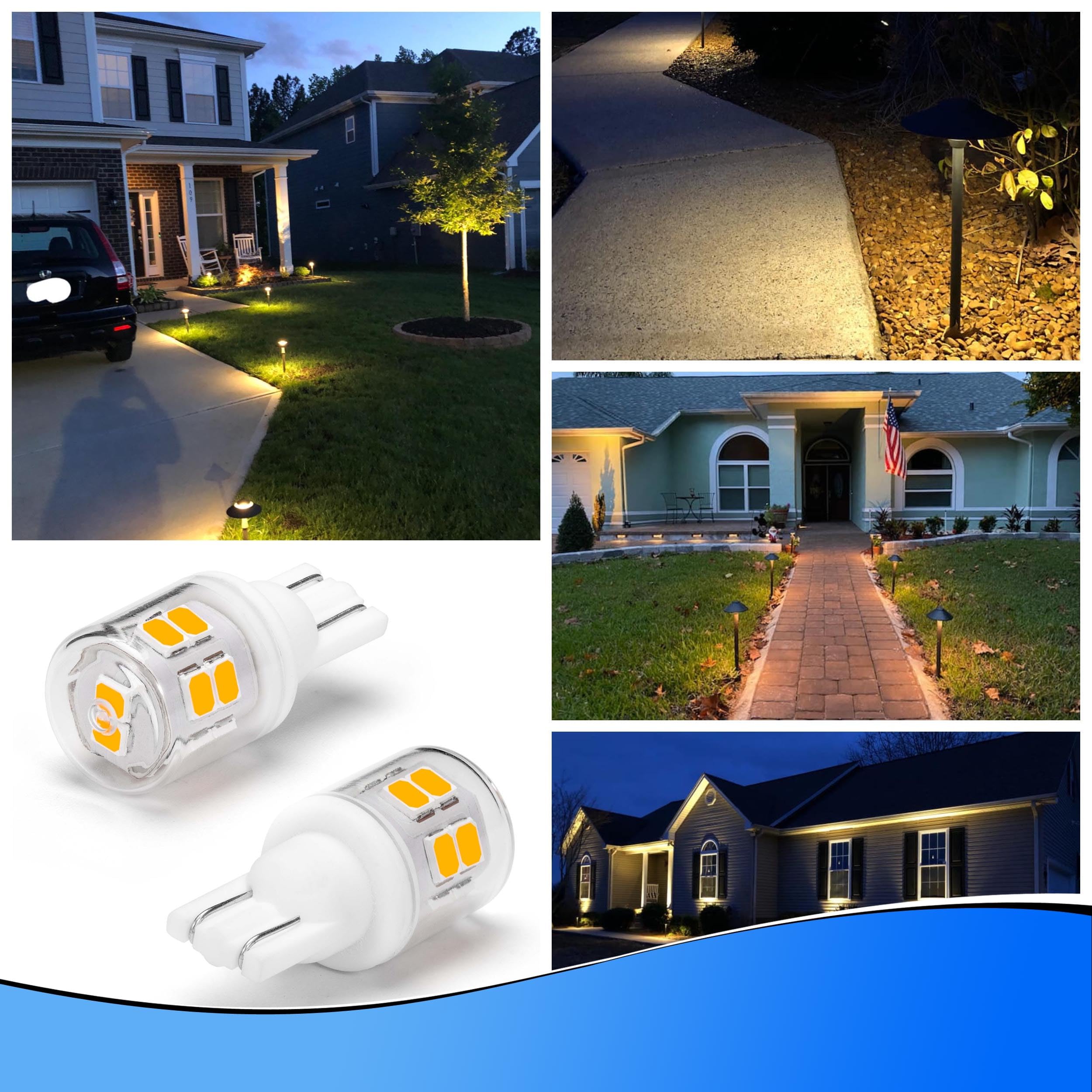 Heifymi T5 T10 LED Wedge Base Bulbs, 2700K Warm White 2 Watts Equivalent 11W 18W Incandecent Bulbs, AC/DC 12-24V Low Voltage Replacement for Landscape Path Deck Garden RV Camper Lights, 6 Pack