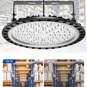 6 Pack300W UFO LED High Bay Light, 30000 LM Factory Warehouse Industrial Lighting, 6000-6500K Shop Warehouse LED Lights, IP54 Waterproof, Commercial LED Bay Lighting for Garage Factory Workshop Gym