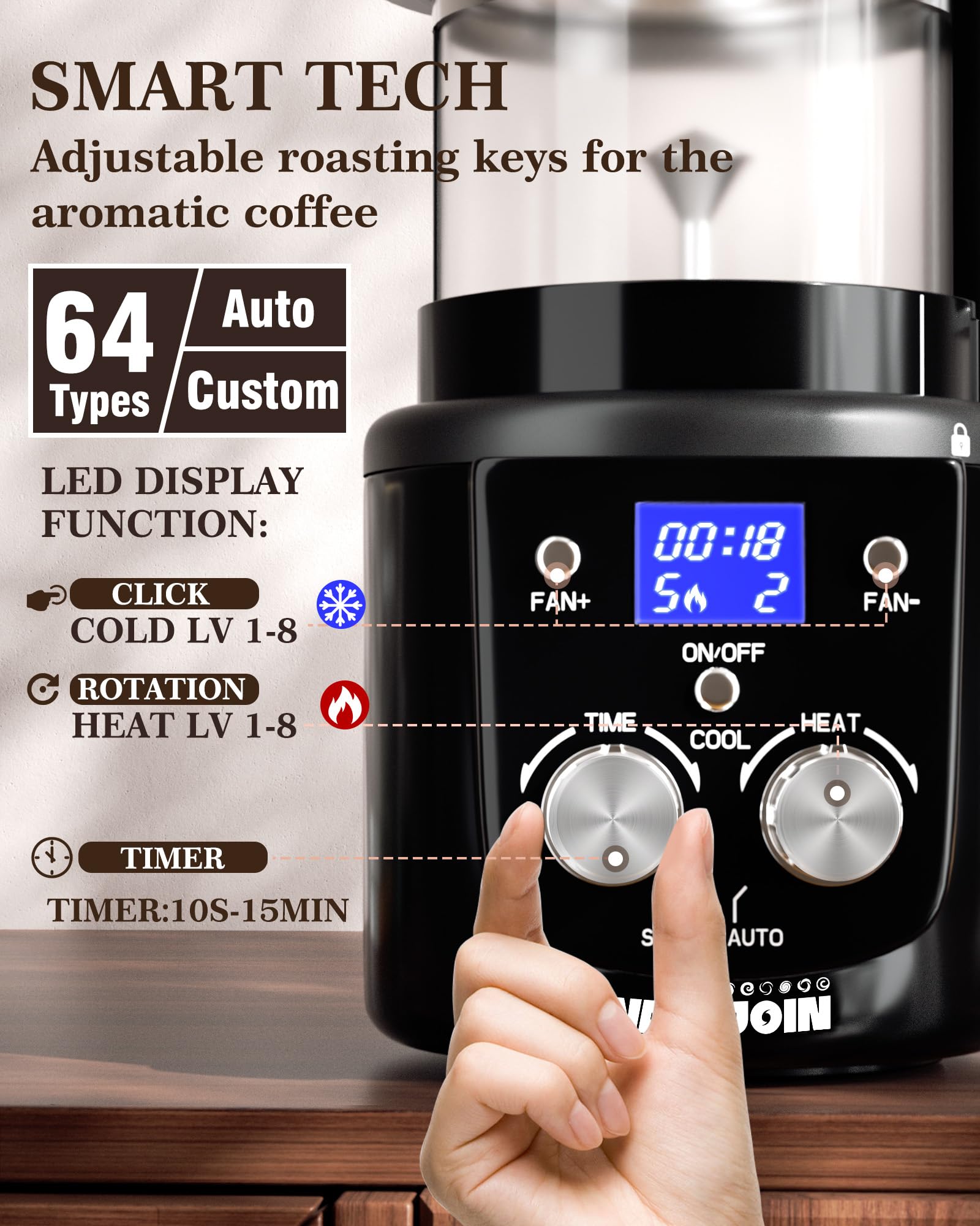 WantJoin Coffee Bean Roaster Machine for Home Use, Coffee Roaster with Timer, Transparent Thickened Glass, Auto&Diy Mode, 100g per use, Father's Day Gift for Coffee Drinker, Friends,1400W