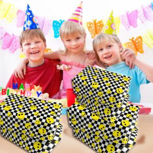 12 Sheets 28 * 20 Inches one Happy Dude Theme Gift Wrap Paper, Black Yellow Smiley Faces Lightning Printed Wrapping Paper with Checkered Patterns for First Birthday Party Baby Shower DIY Craft