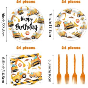 BQK 96 Pcs Construction Plates and Napkins Construction Party Decorations Construction Paper Plates Construction Birthday Party Supplies