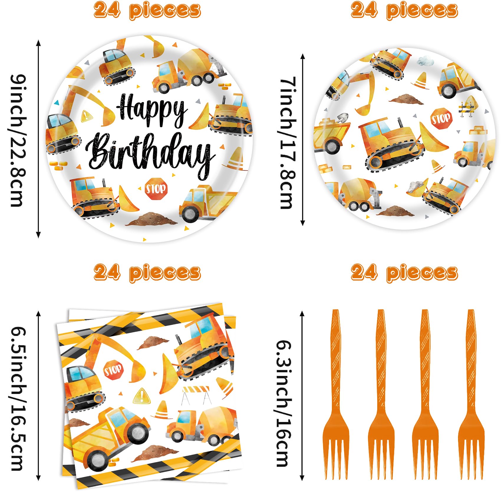 BQK 96 Pcs Construction Plates and Napkins Construction Party Decorations Construction Paper Plates Construction Birthday Party Supplies