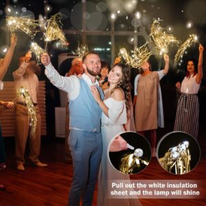 Simgoing 24 Pcs Lighted Wedding Wands LED Tinsel Wedding Wands Light up Wedding Streamers for Wedding Send off and Exits Baby Shower Birthday Party Favors (Champagne Tinsel)