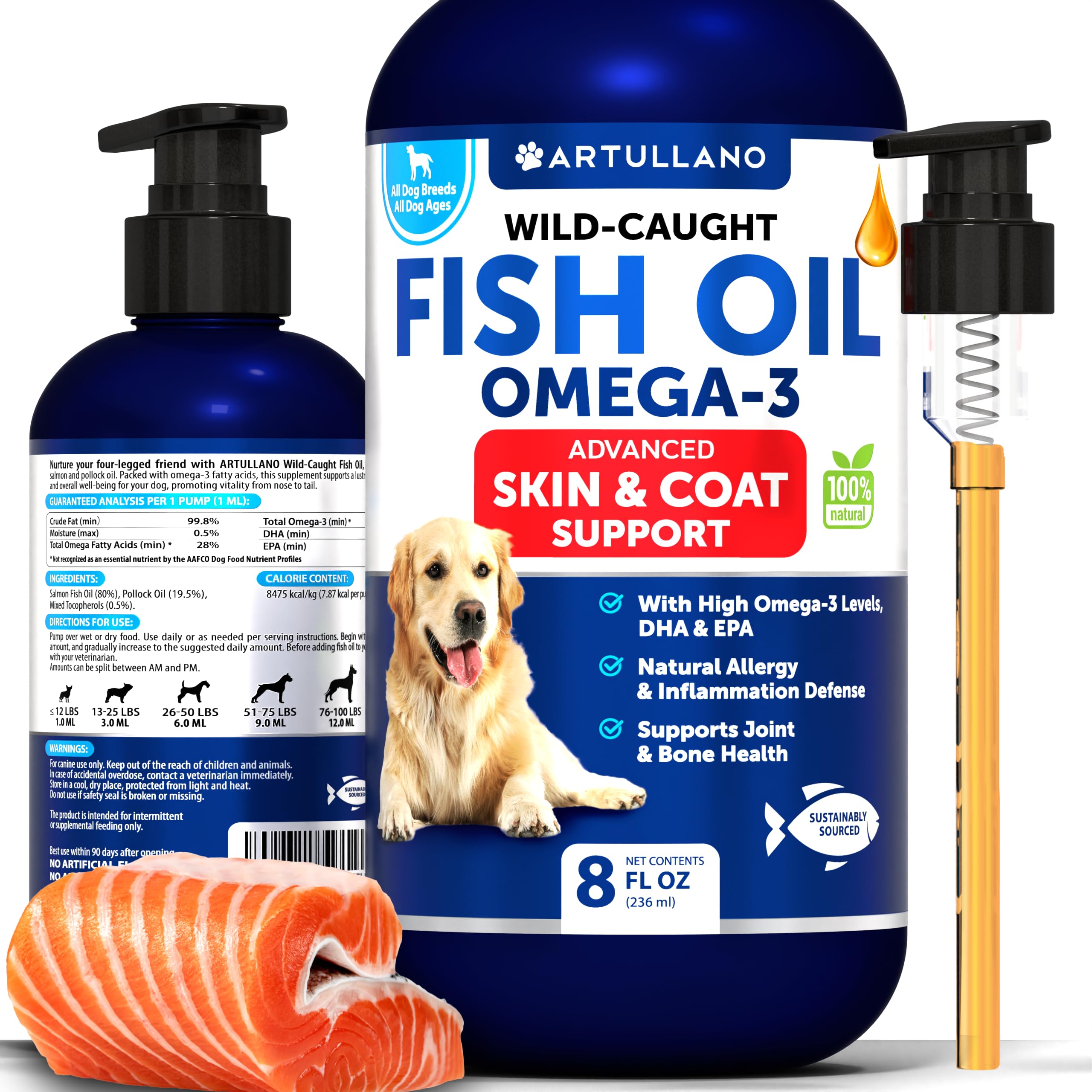 Omega 3 Fish Oil for Dogs - Better Than Salmon Oil for Dogs - Dog Fish Oil - Fish Oil Liquid for Pets EPA DHA - Skin and Coat Food Supplement for Dogs - Allergy, Itch, Shedding, Dry Skin, Joints