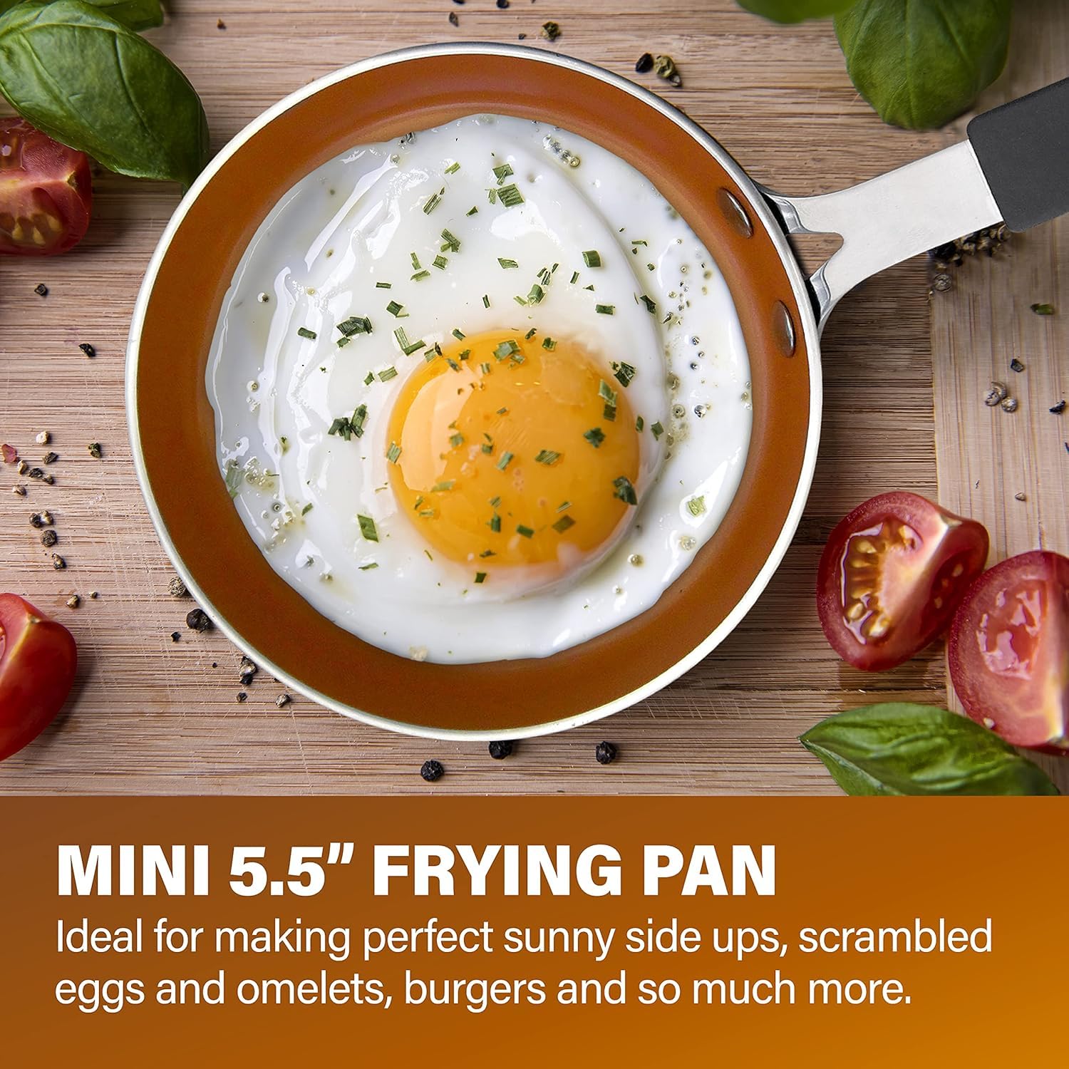 GOTHAM STEEL Mini Nonstick Egg Pan & Omelet Pan – 5.5” Single Serve Egg Frying Pan Nonstick/Skillet, Diamond Infused, Small Frying Pan Designed for Eggs Pancakes, Non Toxic, Dishwasher Safe – Copper