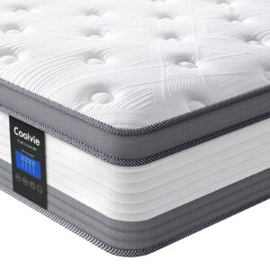 coolvie queen mattress in a box, 12 inch queen size mattresses, individual pocket springs queen mattress with memory foam layer provide motion isolation & cool sleep, 2024 new