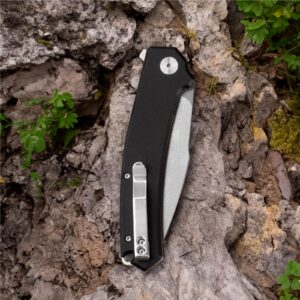 Warspear Degory Flipper Folding Knife 3.75" Stonewshed D2 Blade Black G10 Handle Outdoor Camping Fishing Pocket Knife With Deep Carry Clip WP902WBK