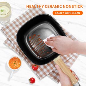 Audecook Hot Pot Electric 2L, Cermic Glaze Non-Stick Frying Pan 8 Inch, Portable Travel Cooker for Ramen/Steak/Fried Rice/Oatmeal/Soup, with Dual Power Control (Silicone Spatula Included)