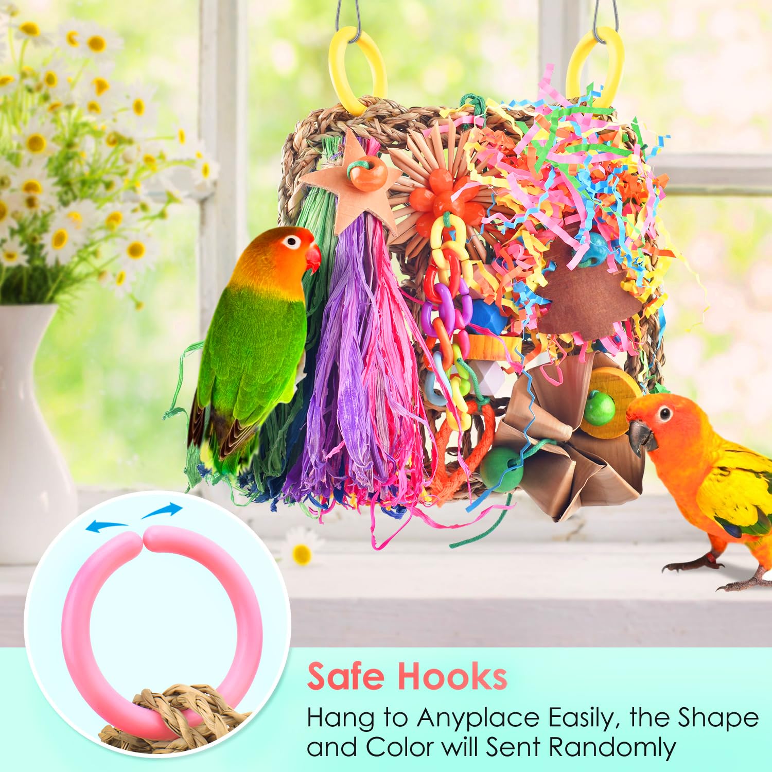 KATUMO Conure Toys, Bird Grass Mat Parakeet Shredder Hanging Toys Cockatiel Foraging Toys Parrot Climbing Wall Toys Lovebird Cage Toys for Small Birds