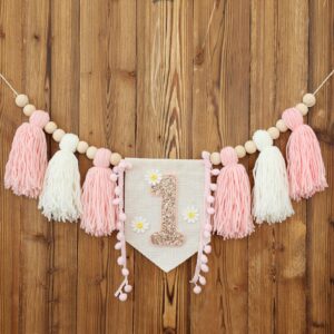 Handmade Boho 1st Birthday High Chair Banner Party Decoration For Girl Baby Shower Wall Hangings Decorative For Kids Bedroom