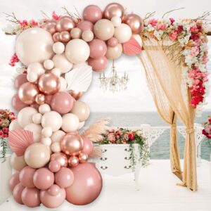 Blush Pink Balloon Arch Kit, 101 Pcs Double Stuffed Nude Balloon Arch Garland with Rose Gold Apricot Dusty Pink Latex Balloon Sand White Cream Balloon for Girls Birthday Wedding Baby Shower Decoration