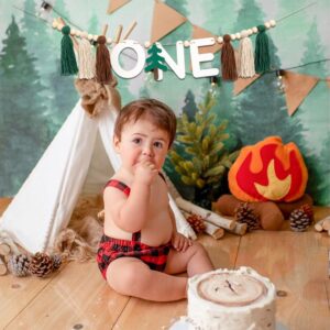 Happy Camper Banner - Wild One Thened Party Decoration, Boys And Girls First Forest Safari Camper Themed Birthday Party Decorated Banner, Jungle Highchair Banner, Adventure Camping First Birthday