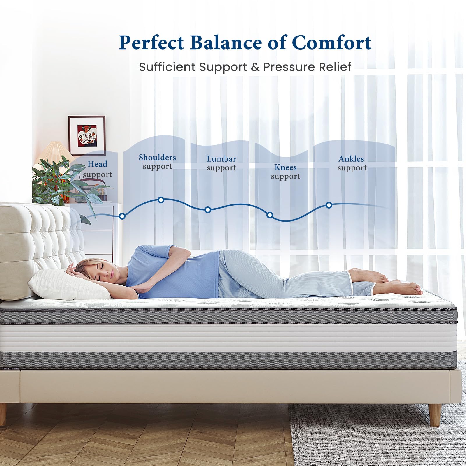 Coolvie Queen Mattress in A Box, 12 Inch Queen Size Mattresses, Individual Pocket Springs Queen Mattress with Memory Foam Layer Provide Motion Isolation & Cool Sleep, 2024 New