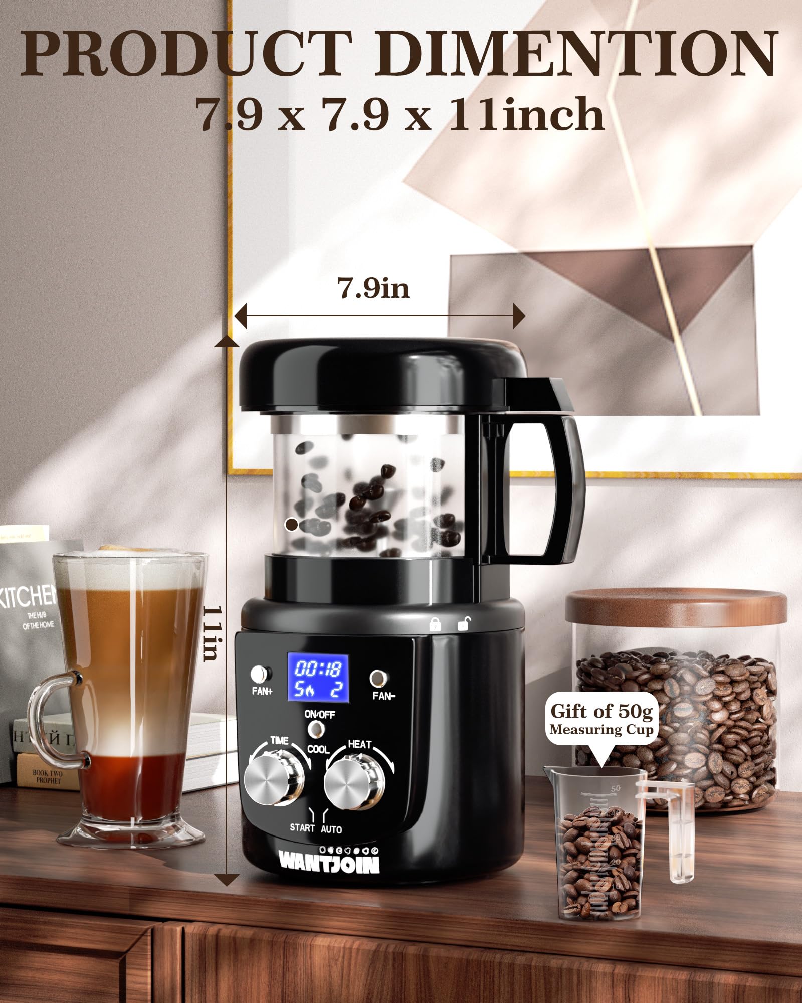 WantJoin Coffee Bean Roaster Machine for Home Use, Coffee Roaster with Timer, Transparent Thickened Glass, Auto&Diy Mode, 100g per use, Father's Day Gift for Coffee Drinker, Friends,1400W