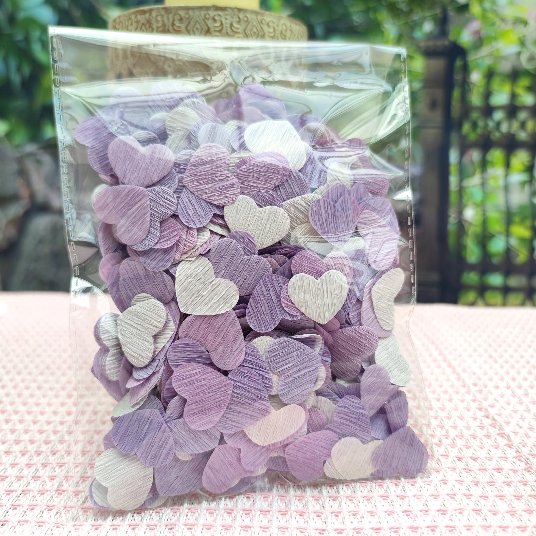 mybbshower Lilac White Crepe Paper 1 inch Heart Confetti for Table Decor Anniversary Violet Lavender Birthday Wedding Bridal Shower Girls Women Party Decorations 1000 Count