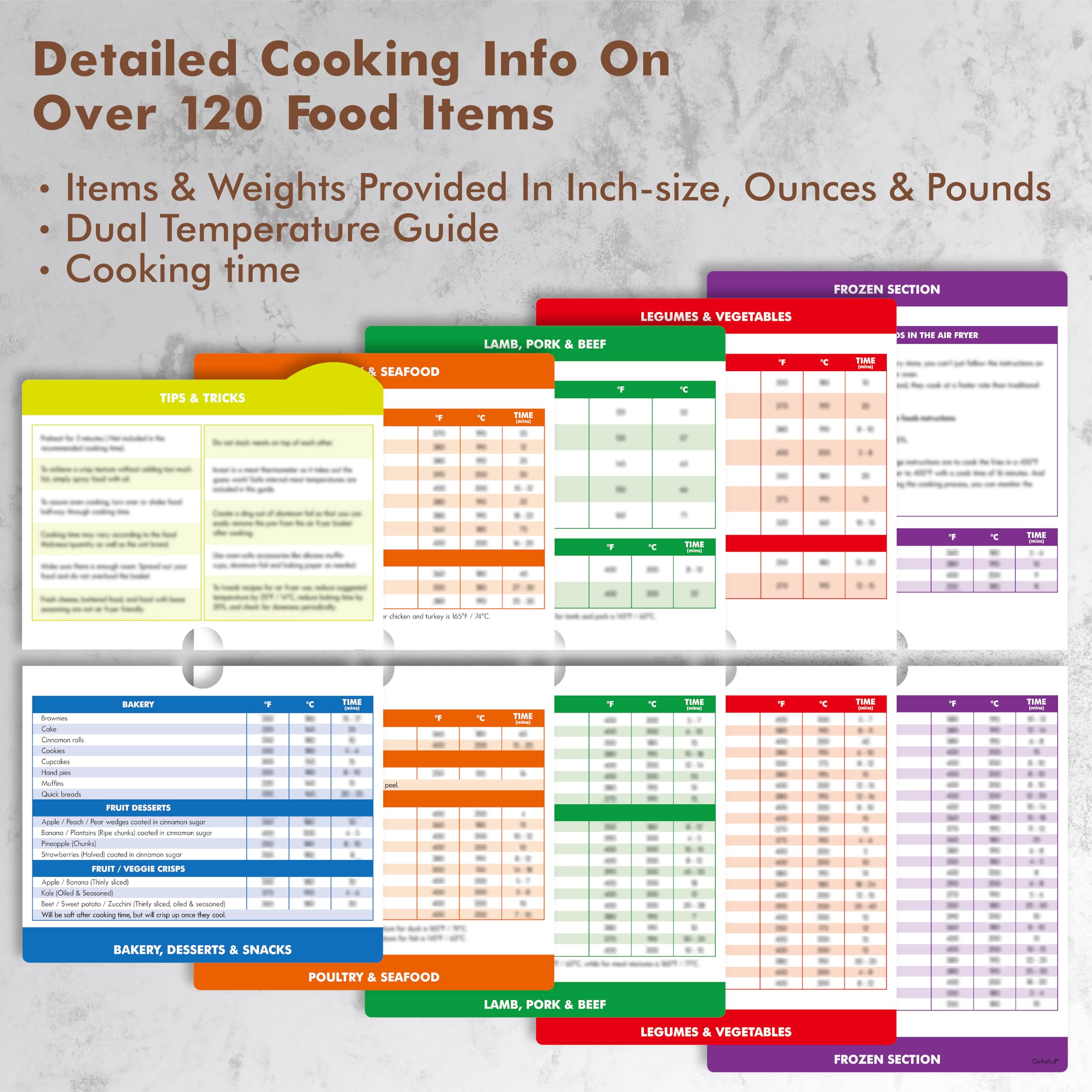 Magnetic Air Fryer Cheat Sheet, Air Fryer Cooking Guide Booklet with 72 Removable Blank Labels, Cooking Time Temp Chart Recipe Guide for Quick Reference