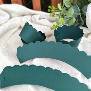 Mybbshower Dark Green Scalloped Edge Cupcake Wrappers for Anniversary Birthday Graduation Wedding Bridal Shower Olive Parties Decorations Pack of 60