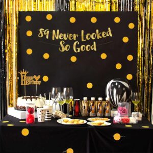 89 Never Looked So Good Gold Glitter Banner - 89th Anniversary and Birthday Party Decorations