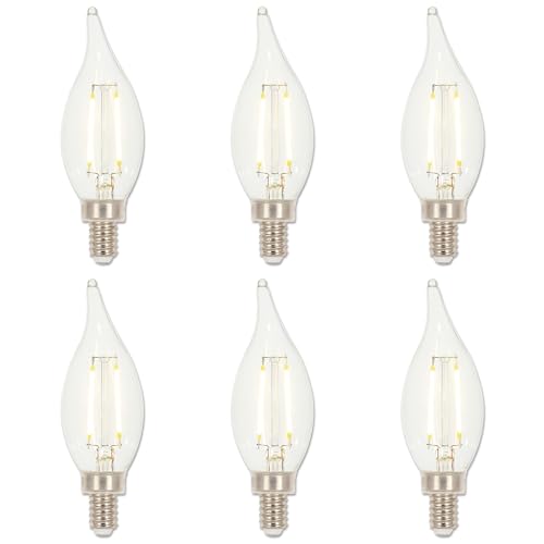 Westinghouse 4517220 3.3 Watt (40 Watt Equivalent) CA11 Dimmable Clear Filament LED Light Bulb, Candelabra Base, 6 Pack