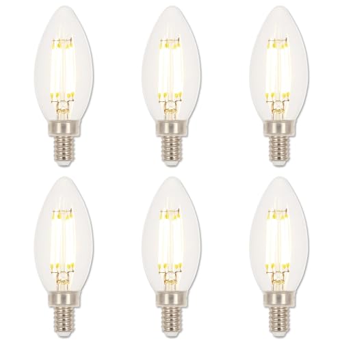 Westinghouse 5271020 4.5 Watt (60 Watt Equivalent) B11 Dimmable Clear Filament LED Light Bulb, Candelabra Base, 6 Pack